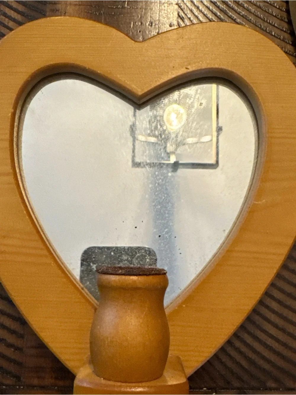 Vtg Wood Heart Mirror Wall Candle Holder Small Country Cottage Decor pair